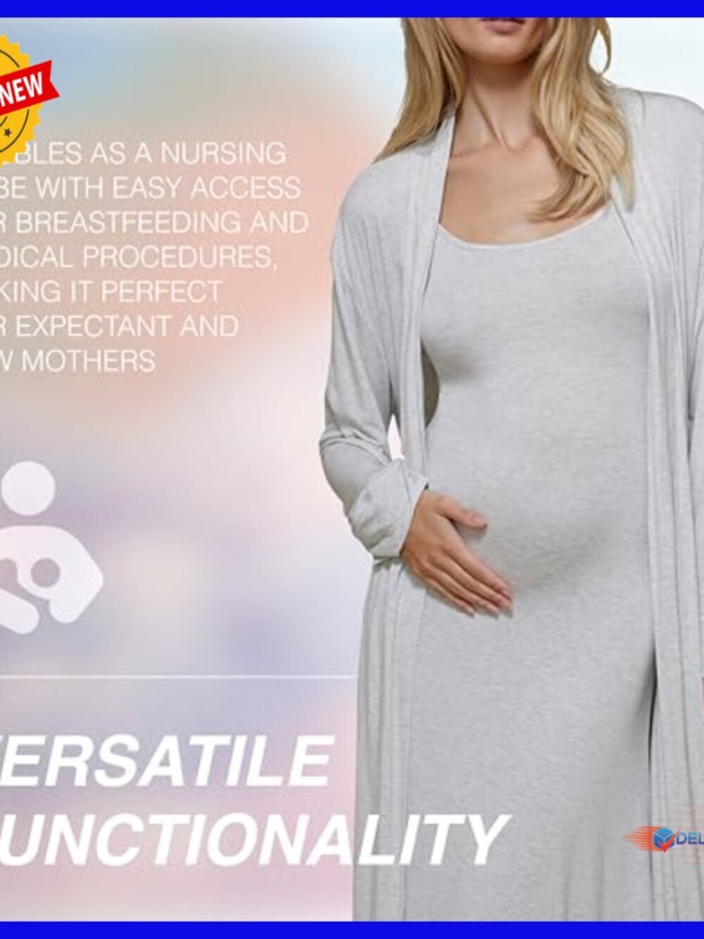 Maternity Robe Lightweight Soft Stretchable Full Length Comfy Lounge - Picture 5 of 5